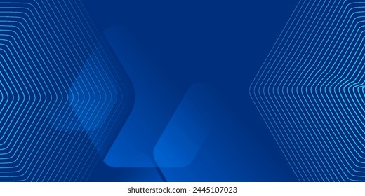 Modern abstract blue background with glowing geometric lines. Blue gradient hexagon shape design. Futuristic technology concept.