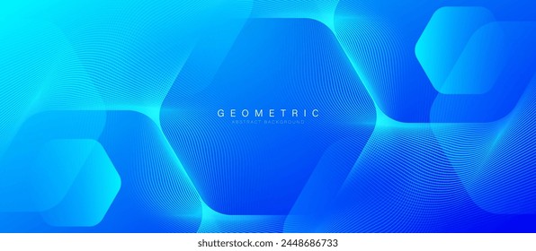 Modern abstract blue background with glowing geometric lines. Blue gradient hexagon shape design. Futuristic technology concept. Suit for brochure, science, website, banner, flyer, presentation, cover