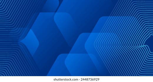 Modern abstract blue background with glowing geometric lines. Blue gradient hexagon shape design. Futuristic technology concept.	
