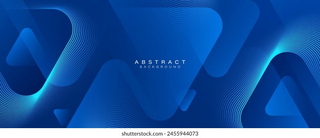 Modern abstract blue background with glowing geometric lines. Blue gradient rounded triangle shape design. Futuristic technology concept. Suit for business, brochure, website, corporate, poster