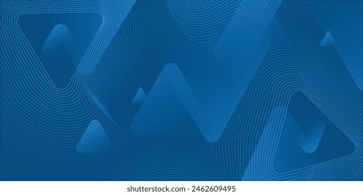 Fondo azul abstracto moderno con líneas geométricas brillantes. Diseño de forma de triángulo redondeado degradado azul. Concepto de tecnología futurista. Traje para el negocio, folleto, Sitio web, corporativo, cartel