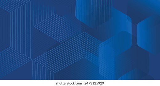 Fondo azul abstracto moderno con líneas geométricas brillantes. Diseño de forma hexagonal de degradado azul. Concepto de tecnología futurista