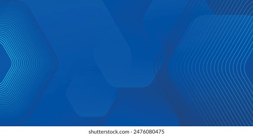 Modern abstract blue background with glowing geometric lines. Blue gradient hexagon shape design. Futuristic technology concept.