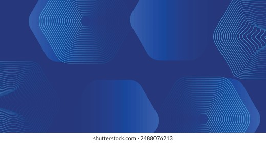 Modern abstract blue background with glowing geometric lines. Blue gradient hexagon shape design. Futuristic technology concept.
