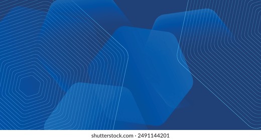 Fondo azul abstracto moderno con líneas geométricas brillantes. Diseño de forma hexagonal de degradado azul. Concepto de tecnología futurista.