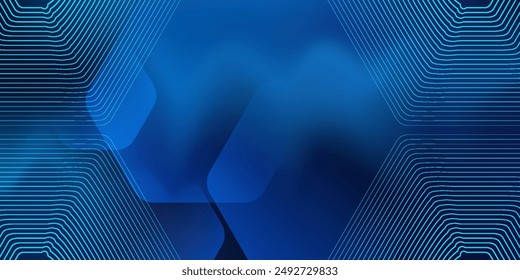 Fondo azul abstracto moderno con líneas geométricas brillantes. Diseño de forma hexagonal de degradado azul. Concepto de tecnología futurista.