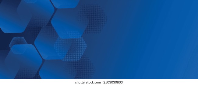 Modern abstract blue background with glowing geometric lines. Blue gradient hexagon shape design