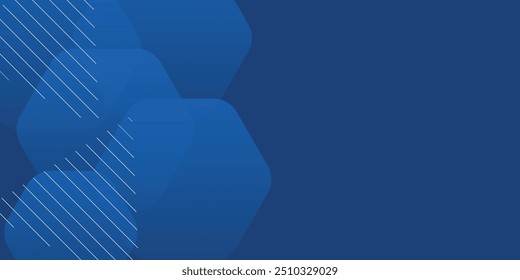 Fondo azul abstracto moderno con líneas geométricas brillantes. Diseño de forma hexagonal degradado azul.