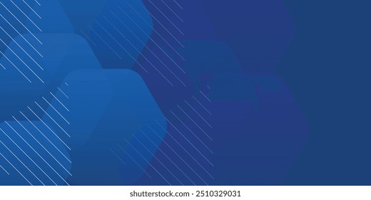 Fondo azul abstracto moderno con líneas geométricas brillantes. Diseño de forma hexagonal degradado azul.