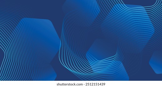 Fondo azul abstracto moderno con líneas geométricas brillantes. Diseño de forma hexagonal degradado azul.