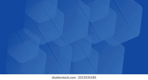 Fondo azul abstracto moderno con líneas geométricas brillantes. Diseño de forma hexagonal degradado azul.