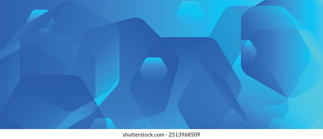 Fondo azul abstracto moderno con líneas geométricas brillantes. Diseño de forma hexagonal degradado azul. Concepto de tecnología futurista.