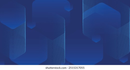 Fondo azul abstracto moderno con líneas geométricas brillantes. Diseño de forma hexagonal degradado azul. Concepto de tecnología futurista. Traje para el Anuncio, folleto, ciencia, Sitio web, corporativo, cartel, 