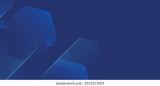 Fondo azul abstracto moderno con líneas geométricas brillantes. Diseño de forma hexagonal degradado azul. Concepto de tecnología futurista. Traje para el Anuncio, folleto, ciencia, Sitio web, corporativo, cartel, 