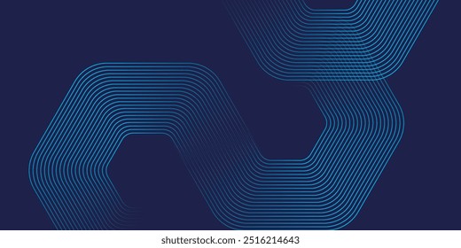 Modern abstract blue background with glowing geometric lines. Blue gradient hexagon shape design. Futuristic technology concept.