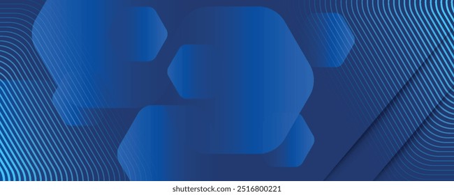 Fondo azul abstracto moderno con líneas geométricas brillantes. Diseño de forma hexagonal degradado azul. Concepto de tecnología futurista.	