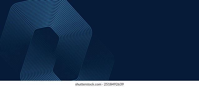 Fondo azul abstracto moderno con líneas geométricas brillantes. Diseño de forma hexagonal degradado azul. Concepto de tecnología futurista. Traje para el Anuncio, folleto, ciencia, Sitio web, corporativo, cartel, cubierta