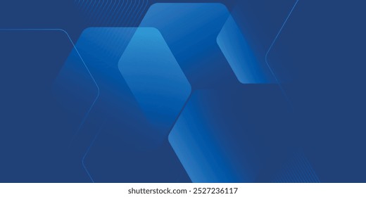 Fondo azul abstracto moderno con líneas geométricas brillantes. Diseño de forma hexagonal degradado azul. Concepto de tecnología futurista.