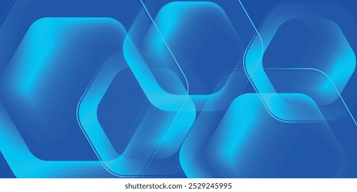 Fondo azul abstracto moderno con líneas geométricas brillantes. Diseño de forma hexagonal degradado azul. Concepto de tecnología futurista