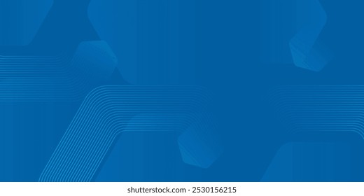 Fondo azul abstracto moderno con líneas geométricas brillantes. Diseño de forma hexagonal degradado azul. Concepto de tecnología futurista. Traje para el Anuncio, folleto, ciencia, Sitio web, corporativo, cartel, cubierta