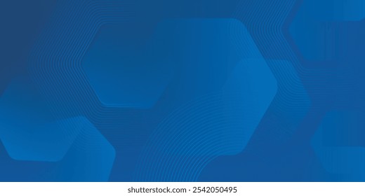 Fondo azul abstracto moderno con líneas geométricas brillantes. Diseño de forma hexagonal degradado azul. Concepto de tecnología futurista. Traje para el Anuncio, folleto, ciencia, Sitio web, corporativo, cartel, cubierta