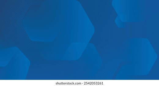 Fondo azul abstracto moderno con líneas geométricas brillantes. Diseño de forma hexagonal degradado azul. Concepto de tecnología futurista. Traje para el Anuncio, folleto, ciencia, Sitio web, corporativo, cartel, cubierta