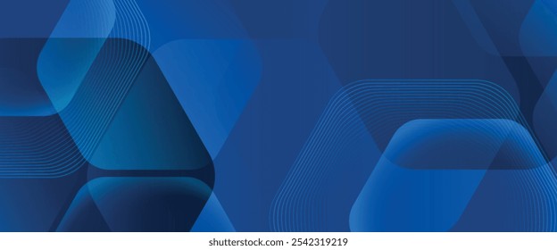 Fondo azul abstracto moderno con líneas geométricas brillantes. Diseño de forma hexagonal degradado azul. 