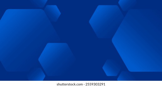 Modern abstract blue background with glowing geometric lines. Blue gradient hexagon shape design. Futuristic technology concept. Vector background.