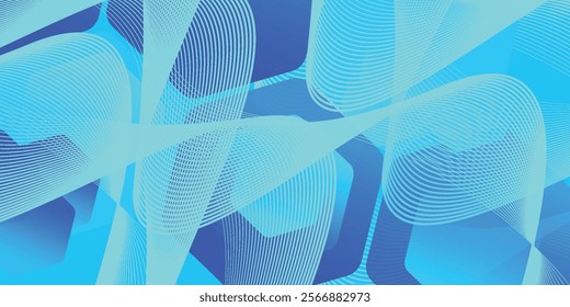 Modern abstract blue background with glowing geometric lines. Blue gradient hexagon shape design. Futuristic technology concept. Suit for brochure, science, website, banner, flyer, presentation, cover