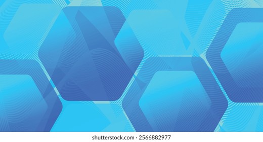 Modern abstract blue background with glowing geometric lines. Blue gradient hexagon shape design. Futuristic technology concept. Suit for brochure, science, website, banner, flyer, presentation, cover