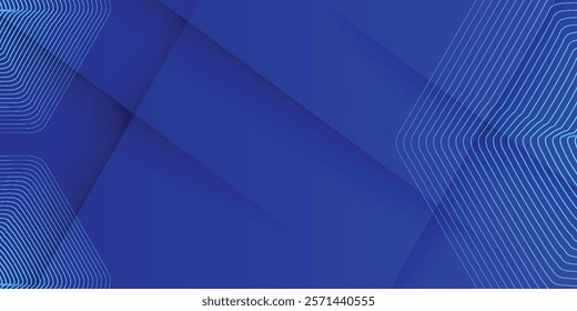 Modern abstract blue background with glowing geometric lines. Blue gradient hexagon shape design. Futuristic technology concept.