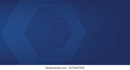 Modern abstract blue background with glowing geometric lines. Blue gradient hexagon shape design. Futuristic technology concept. Suit for brochure, science, website, banner, flyer, presentation, cover