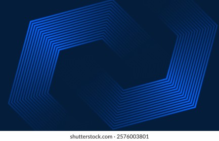 Modern abstract blue background with glowing geometric lines. Design a blue gradient hexagon shape. Futuristic technology concept. Suitable for companies, posters, covers, banners, websites and flyers