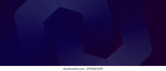 Modern abstract blue background with glowing geometric lines. Blue gradient hexagon shape design. Futuristic technology concept.