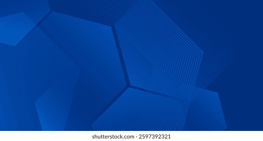 Modern abstract blue background with glowing geometric lines. Blue gradient hexagon shape design. Futuristic modern