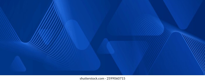 Modern abstract blue background with glowing geometric lines. Blue gradient rounded triangle shape design. Futuristic technology concept. Suit for business, brochure, website, corporate, poster