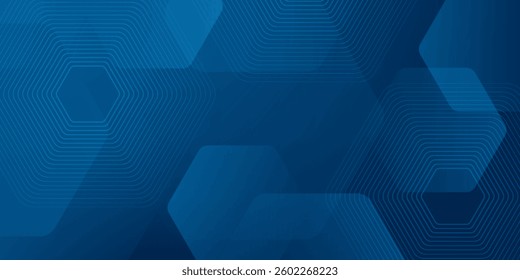 Modern abstract blue background with glowing geometric lines. Blue gradient hexagon shape design. Futuristic technology concept. Suit for banner, brochure, science, website, corporate, poster, cover