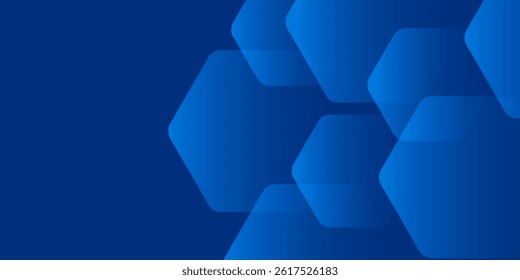 Modern abstract blue background with glowing geometric lines. Blue gradient hexagon shape design. Futuristic technology concept.
