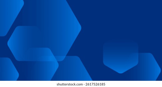 Modern abstract blue background with glowing geometric lines. Blue gradient hexagon shape design. Futuristic technology concept.