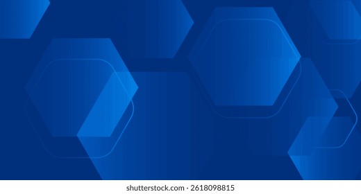 Modern abstract blue background with glowing geometric lines. Blue gradient hexagon shape design. Futuristic technology concept.