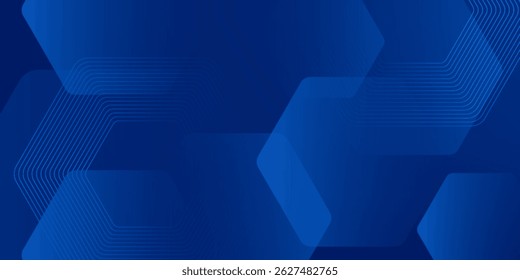 Modern abstract blue background with glowing geometric lines. Blue gradient hexagon shape design. Futuristic technology concept. Suit for banner, brochure, science, website, corporate, poster, cover
