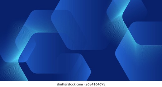 Modern abstract blue background with glowing geometric lines. Blue gradient hexagon shape design. Futuristic technology concept. Suit for banner, brochure, science, website, corporate, poster, cover