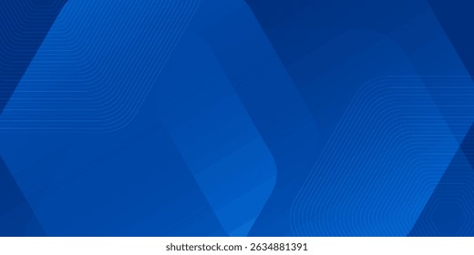 Fundo azul abstrato moderno com linhas geométricas brilhantes. Design de forma de hexágono de gradiente azul. Conceito de tecnologia futurista. eps10