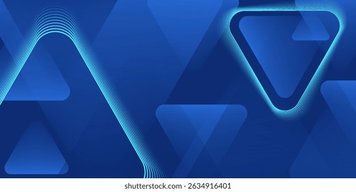 Fundo azul abstrato moderno com linhas geométricas brilhantes. Design de forma de triângulo arredondado de gradiente azul. Conceito de tecnologia futurista. Terno para negócios, brochura, site, corporativos, cartaz