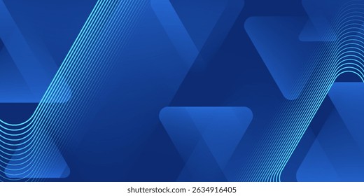 Fondo azul abstracto moderno con líneas geométricas brillantes. Diseño de forma de triángulo redondeado degradado azul. Concepto de tecnología futurista. Traje para los negocios, folleto, Sitio web, corporativo, cartel