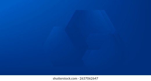 Modern abstract blue background with glowing geometric lines. Blue gradient hexagon shape design. Futuristic technology concept.
