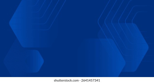 Modern abstract blue background with glowing geometric lines. Blue gradient hexagon shape design. Futuristic technology concept.
