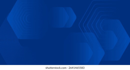 Modern abstract blue background with glowing geometric lines. Blue gradient hexagon shape design. Futuristic technology concept.
