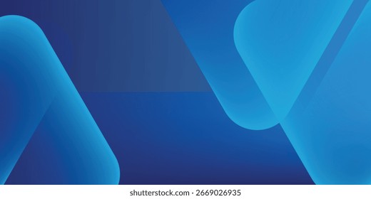 Fundo azul abstrato moderno com linhas geométricas brilhantes. Design de forma de triângulo arredondado de gradiente azul. Conceito de tecnologia futurista. 