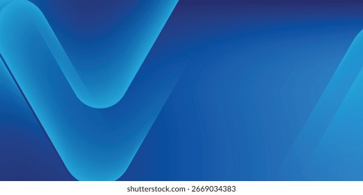Modern abstract blue background with glowing geometric lines. Blue gradient rounded triangle shape design. Futuristic technology concept. 